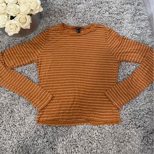 Forever 21: Orange With White Stripes Long Sleeve Size: Large